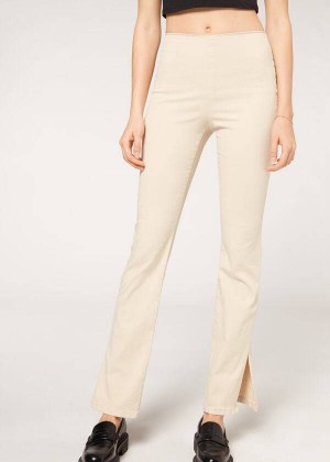 Calzedonia High-Waist Flared in Denim with Slits Women's Jeans Brown / Beige | CA 1591IS