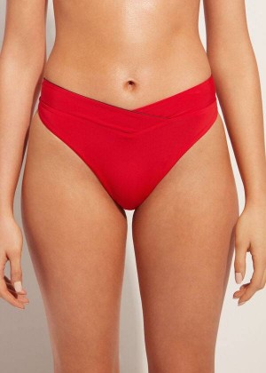 Calzedonia High-Waist V-Cut Brazilian Indonesia Women's Bikini Bottoms Red | CA 2726WY