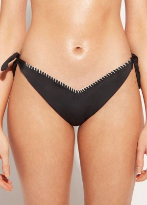 Calzedonia High V-Cut Brazilian Mumbai Women's Bikini Bottoms Black | CA 2779WY