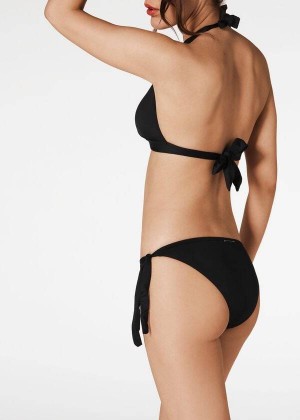 Calzedonia Indonesia Long Triangle Women's Bikini Tops Black | CA 2418SO