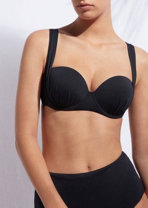 Calzedonia Indonesia Push-Up Bandeau Women's Bikini Tops Black | CA 2416FM