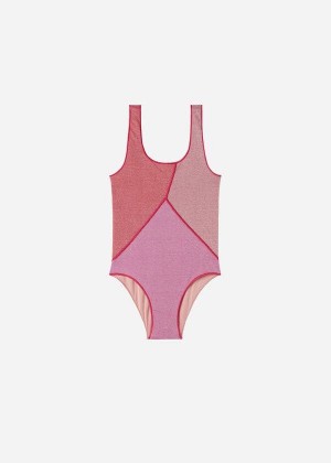 Calzedonia Lamé One Piece Lisbona Kids' Swimsuits Pink | CA 1150OR