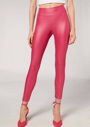 Calzedonia Leather Effect Women's Leggings Pink | CA 1527CE