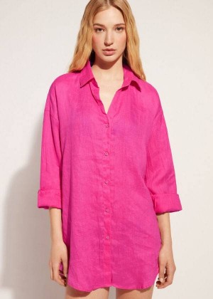 Calzedonia Linen Shirt Women's Cover Ups Pink | CA 2095KI