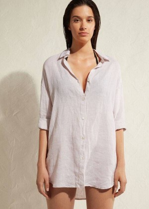 Calzedonia Linen Shirt Women's Cover Ups Beige | CA 2094JJ