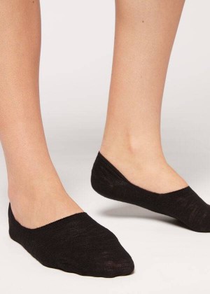 Calzedonia Linen and Viscose Invisible Women's Socks Black | CA 1974QZ