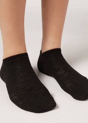 Calzedonia Linen and Viscose No-show Women's Socks Black | CA 1895MA