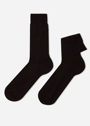 Calzedonia Lisle Thread Crew Men's Socks Brown | CA 1387SO