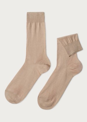 Calzedonia Lisle Thread Crew Men's Socks Beige | CA 1384OR