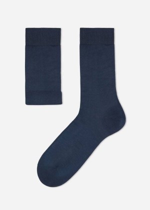 Calzedonia Lisle Thread Crew Men's Socks Navy | CA 1383IS