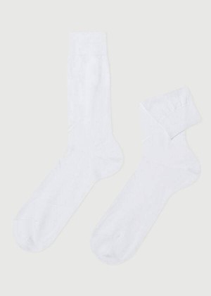 Calzedonia Lisle Thread Crew Men's Socks White | CA 1357IS