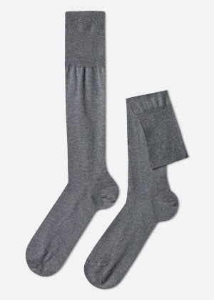 Calzedonia Lisle Thread Long Men's Socks Grey | CA 1428QZ