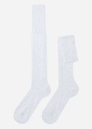 Calzedonia Lisle Thread Long Men's Socks White | CA 1427MA