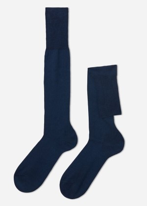 Calzedonia Lisle Thread Long Men's Socks Navy | CA 1426NB