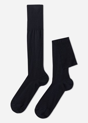 Calzedonia Lisle Thread Long Men's Socks Blue | CA 1425BC