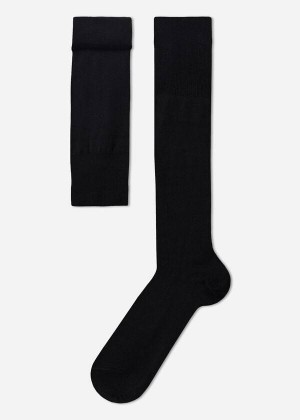 Calzedonia Lisle Thread Long Men's Socks Black | CA 1423CE