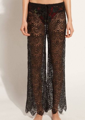 Calzedonia Long Crochet Pants Women's Cover Ups Black | CA 2058UT