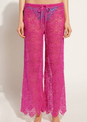 Calzedonia Long Crochet Pants Women's Cover Ups Pink | CA 2057YU