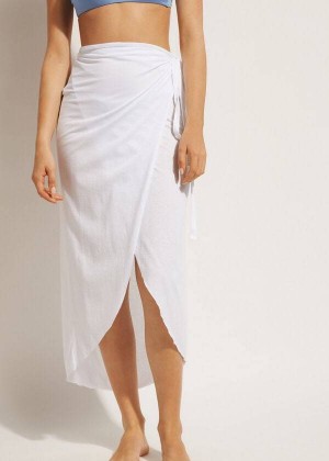 Calzedonia Long Crossover Pareo Women's Cover Ups White | CA 2056TV