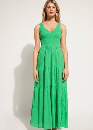 Calzedonia Long Dress with Ruffled Skirt Women's Cover Ups Green | CA 2090DN