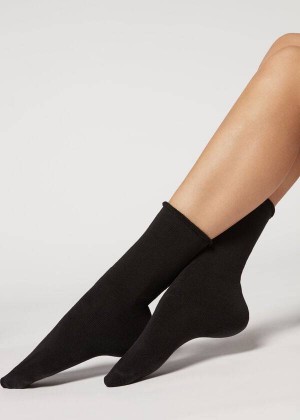 Calzedonia Long Thermal Cotton Women's Socks Black | CA 1943CE