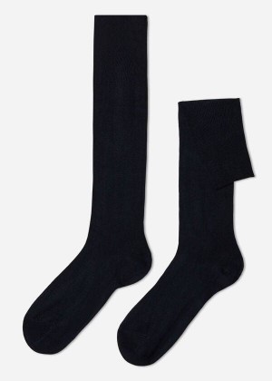 Calzedonia Long with Cashmere Men's Socks Blue | CA 1403WY