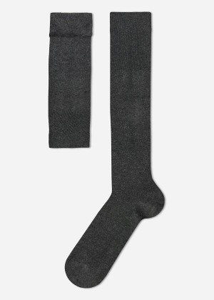 Calzedonia Long with Cashmere Men's Socks Grey / Blue | CA 1402QZ