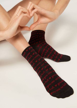 Calzedonia Love Pattern Short Women's Socks Black | CA 1744TV