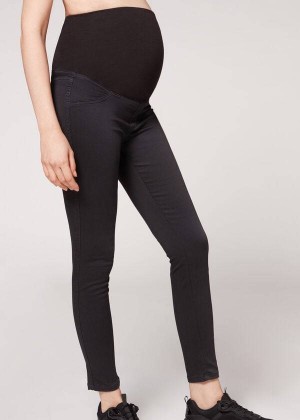 Calzedonia Maternity Jean Sport Women's Leggings Black | CA 1443HK