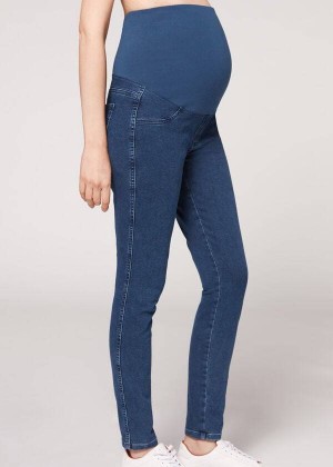 Calzedonia Maternity Jean Sport Women's Leggings Blue | CA 1442GL