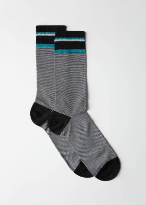 Calzedonia Micro Striped Crew Men's Socks Black / Grey | CA 1336DN