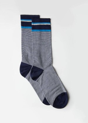 Calzedonia Micro Striped Crew Men's Socks Blue / Gery | CA 1335SO