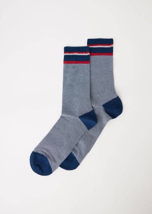 Calzedonia Micro Striped Crew Men's Socks Grey | CA 1334AP