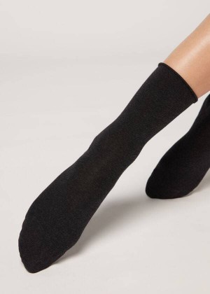 Calzedonia Non-Elastic Cotton Ankle Short Women's Socks Grey | CA 1741WY