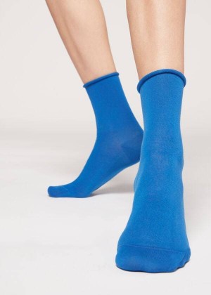 Calzedonia Non-Elastic Cotton Ankle Short Women's Socks Blue | CA 1729HK