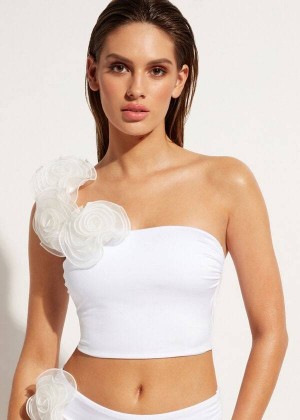 Calzedonia One-Shoulder Bandeau Bora Bora Women's Bikini Tops White | CA 2409XF