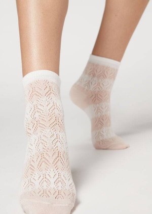 Calzedonia Openwork and Striped Short Women's Socks Beige | CA 1726DN