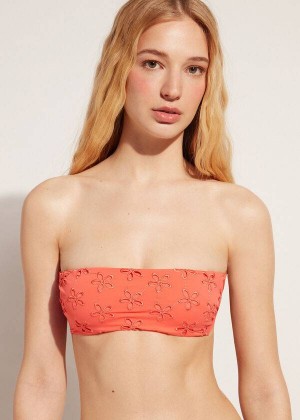 Calzedonia Padded Bandeau Corfù Women's Bikini Tops Coral Orange | CA 2406BC