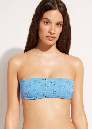 Calzedonia Padded Bandeau Corfù Women's Bikini Tops Blue | CA 2405NB