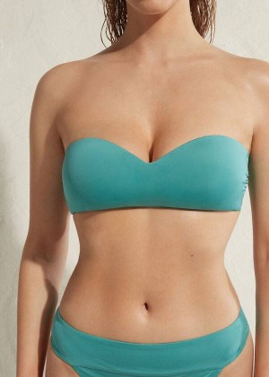 Calzedonia Padded Bandeau Indonesia Eco Women's Bikini Tops Turquoise | CA 2398YU