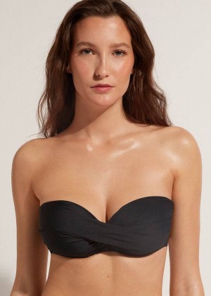 Calzedonia Padded Bandeau Indonesia Eco cobey Women's Bikini Tops Black | CA 2393AP