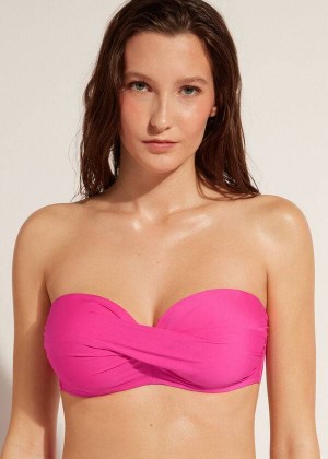 Calzedonia Padded Bandeau Indonesia Eco cobey Women's Bikini Tops Pink | CA 2391DN