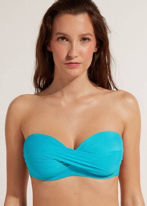 Calzedonia Padded Bandeau Indonesia Strapless Women's Bikini Tops Turquoise | CA 2380BC