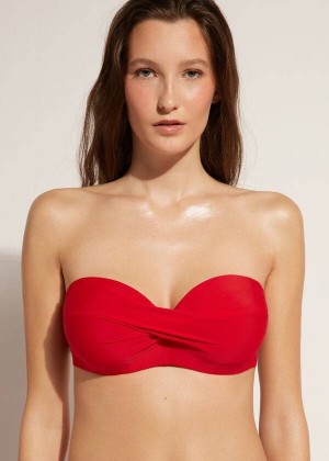 Calzedonia Padded Bandeau Indonesia Strapless Women's Bikini Tops Red | CA 2379NB