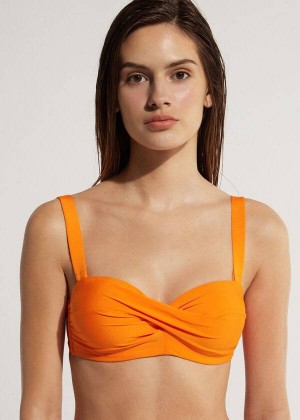 Calzedonia Padded Bandeau Indonesia Women's Bikini Tops Orange | CA 2403QZ