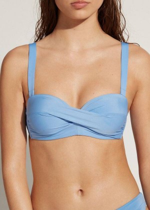 Calzedonia Padded Bandeau Indonesia Women's Bikini Tops Blue | CA 2402WY