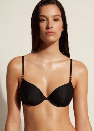 Calzedonia Padded Push-Up Casablanca Women's Bikini Tops Black | CA 2345UT