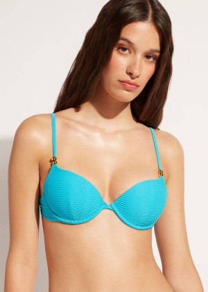 Calzedonia Padded Push-Up Casablanca Women's Bikini Tops Turquoise | CA 2342PQ