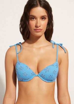 Calzedonia Padded Push-Up Corfù Women's Bikini Tops Blue | CA 2340SO