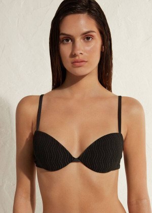 Calzedonia Padded Push-Up Mykonos Women's Bikini Tops Black | CA 2324WY